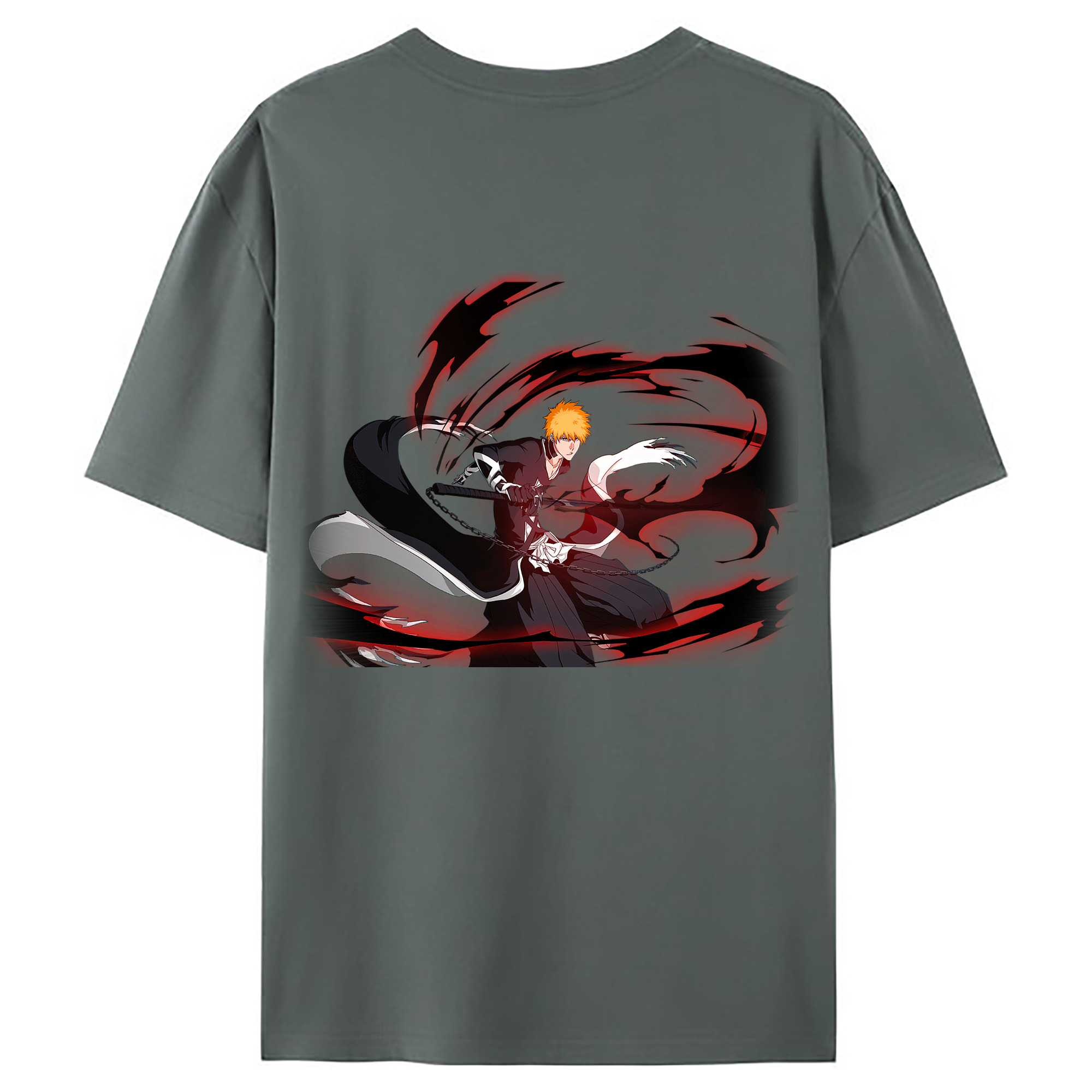 （画像用） ブリーチ 黒崎一護（くろさき いちご）BLEACH Kurosaki Ichigo 綿100％ メンズ半袖Tシャツ（バックプリント） 通気性